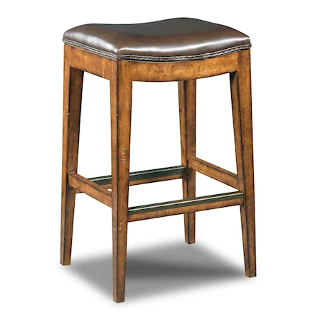 Sangria Rec Backless Barstool with Leather Seat